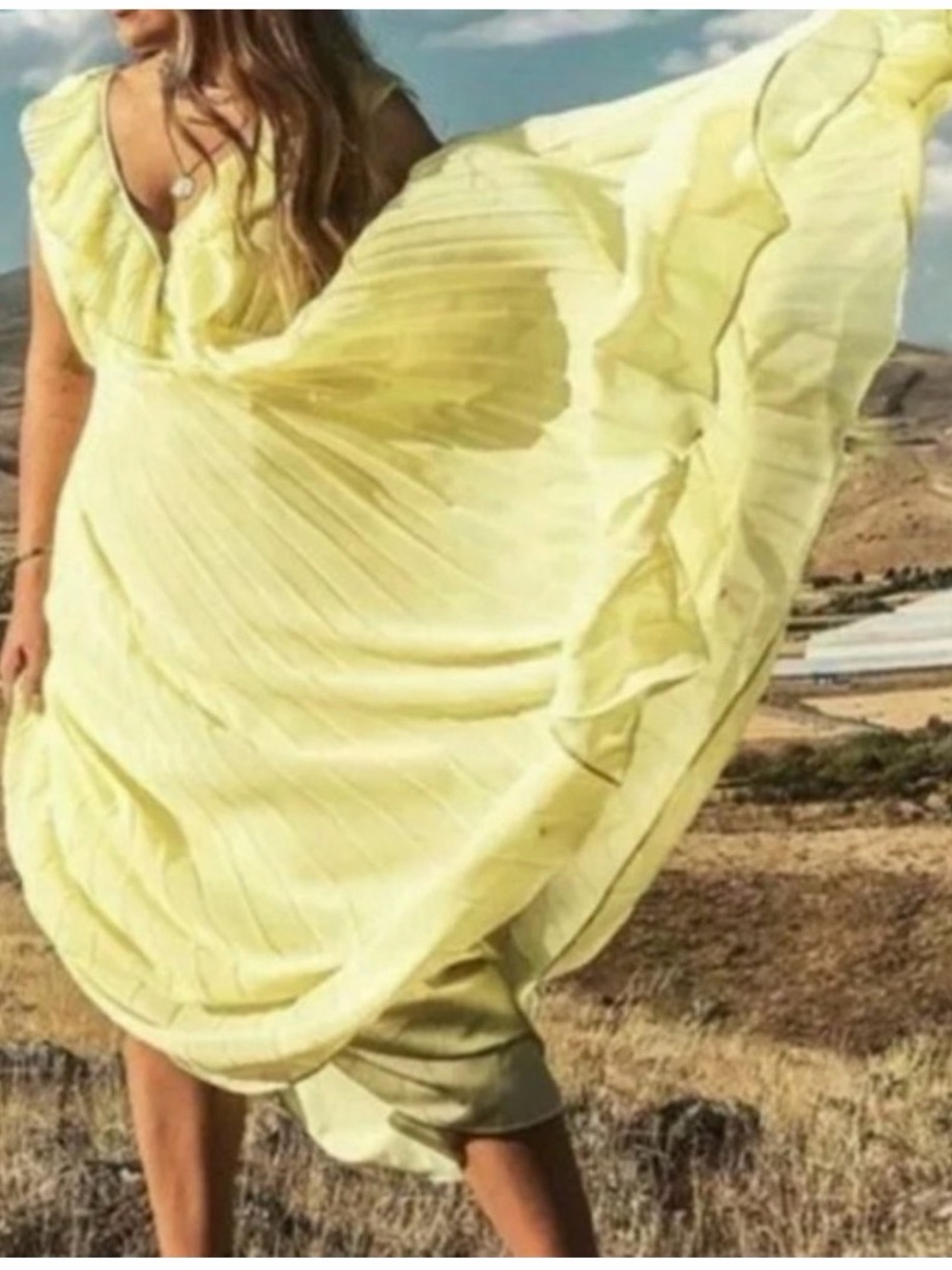 Eloquii Yellow Pleated V-Neck Midi Dress Size 24 - Picture 9 of 10